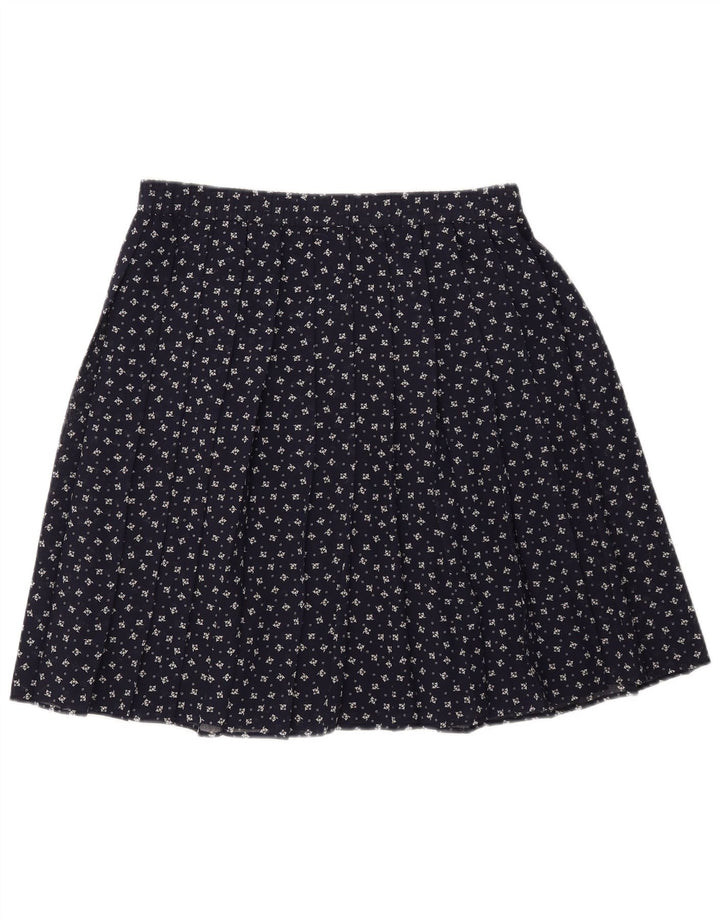GVB Womens A-Line Skirt UK 10 Small W34  Navy Blue Floral Polyester