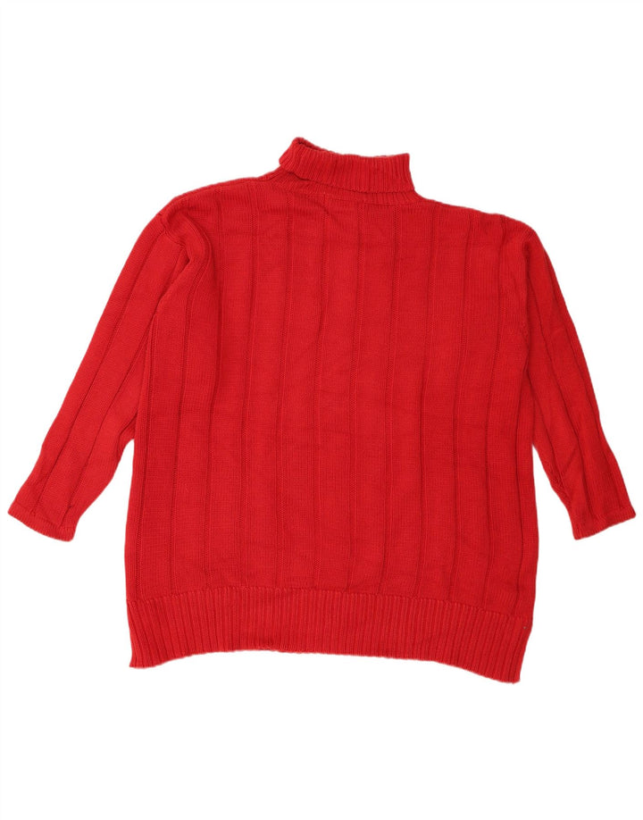Eddie Bauer Dame Oversized Roll Neck Jumper Sweater UK 14 Medium Rød