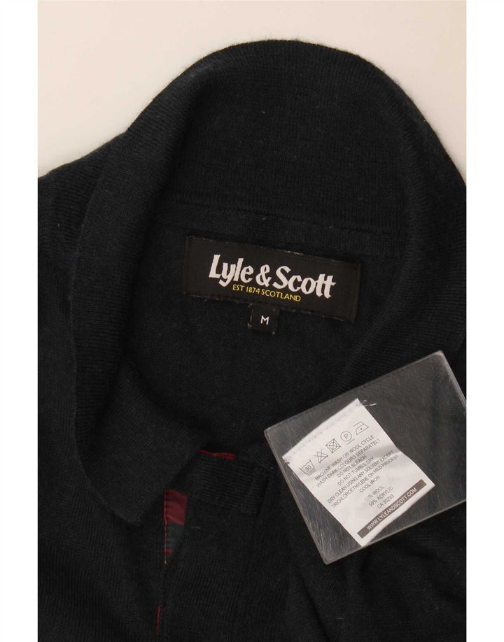 Suéter masculino Lyle & Scott com gola polo e lã xadrez média preta