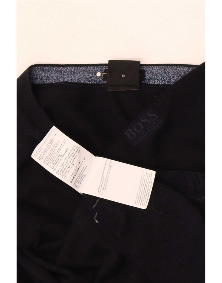 Hugo Boss Mens Regular Fit Crew Neck Jumper Sweater Medium Black Cotton