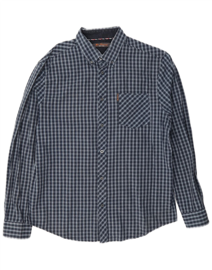 Ben Sherman Herrenhemd, groß, marineblau, Gingham-Baumwolle