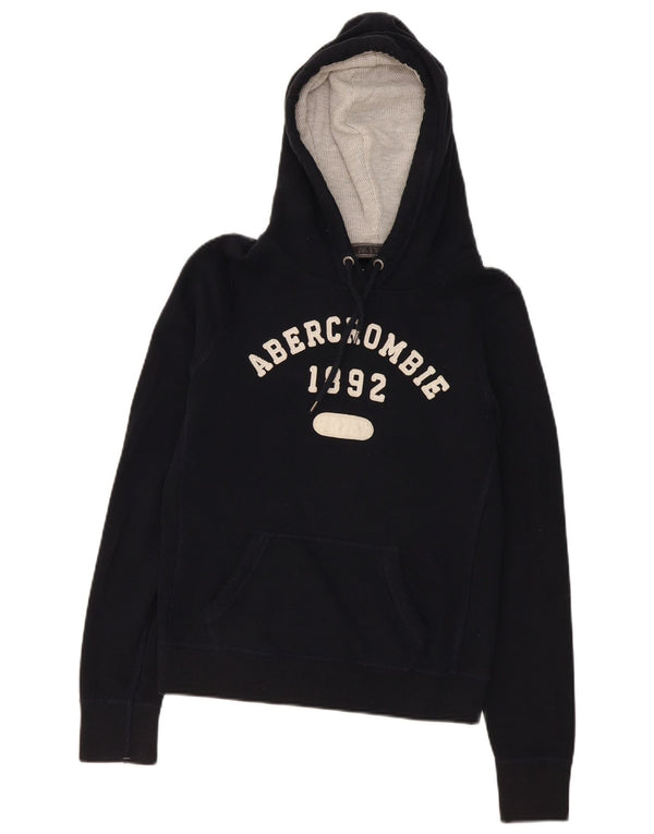 Pulover Abercrombie & Fitch pentru femei, cu capota cu grafică, UK 12, bumbac mediu negru