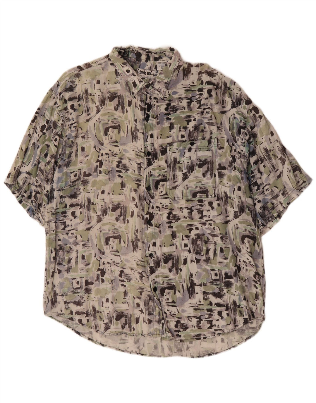Camicia a maniche corte vintage da uomo con motivo astratto XL Rayon multicolore