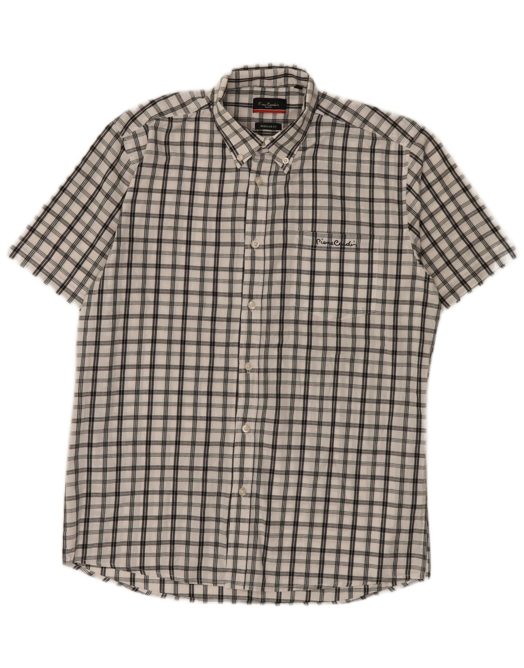 Camicia da uomo a maniche corte Regular Fit Pierre Cardin a quadri bianchi medi