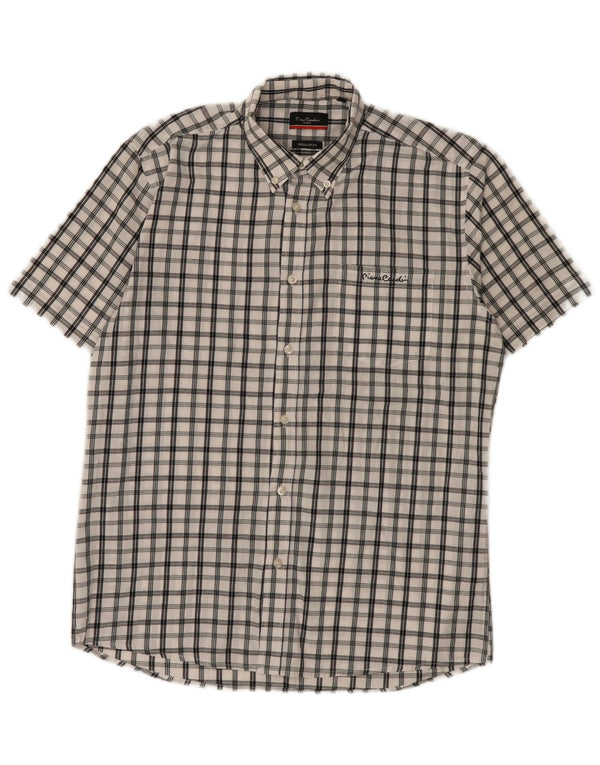 Pierre Cardin Chemise à manches courtes pour homme, coupe régulière, carreaux blancs moyens