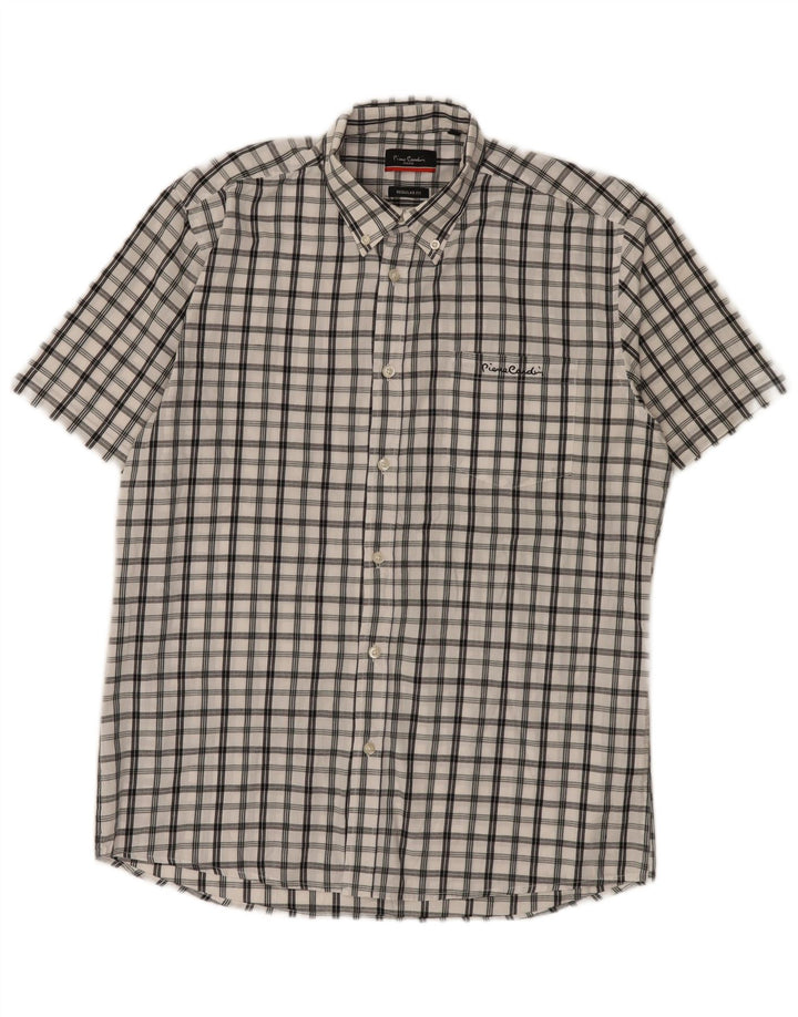 Camicia da uomo a maniche corte Regular Fit Pierre Cardin a quadri bianchi medi