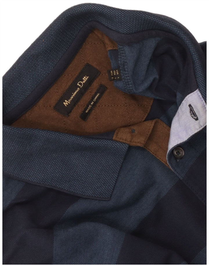 Massimo Dutti Mens Long Sleeve Polo Shirt Large Navy Blue Striped