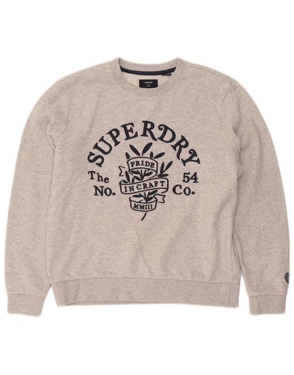 Superdry Womens Graphic Oversized Sweatshirt Jumper UK 10 Small Grey Cotton