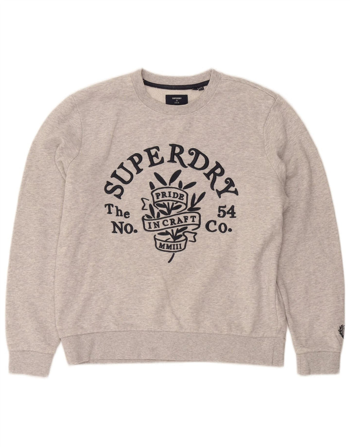 Superdry Womens Graphic Oversized Sweatshirt Jumper UK 10 Small Grey Cotton