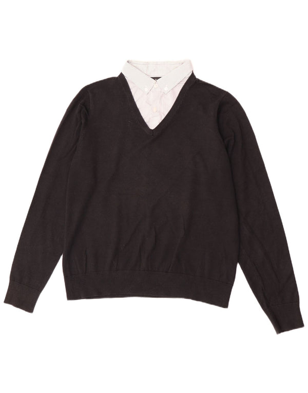 Marks & Spencer Herren Autograph Pullover mit V-Ausschnitt aus mittelschwarzer Baumwolle