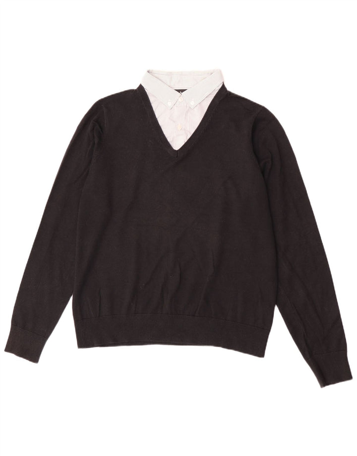 Marks & Spencer Herren Autograph Pullover mit V-Ausschnitt aus mittelschwarzer Baumwolle