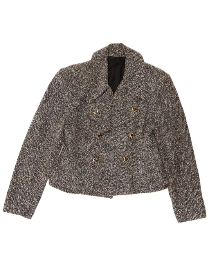 Vintage Womens Crop Double Breasted Blazer Jacket UK 8 Small Grey Flecked