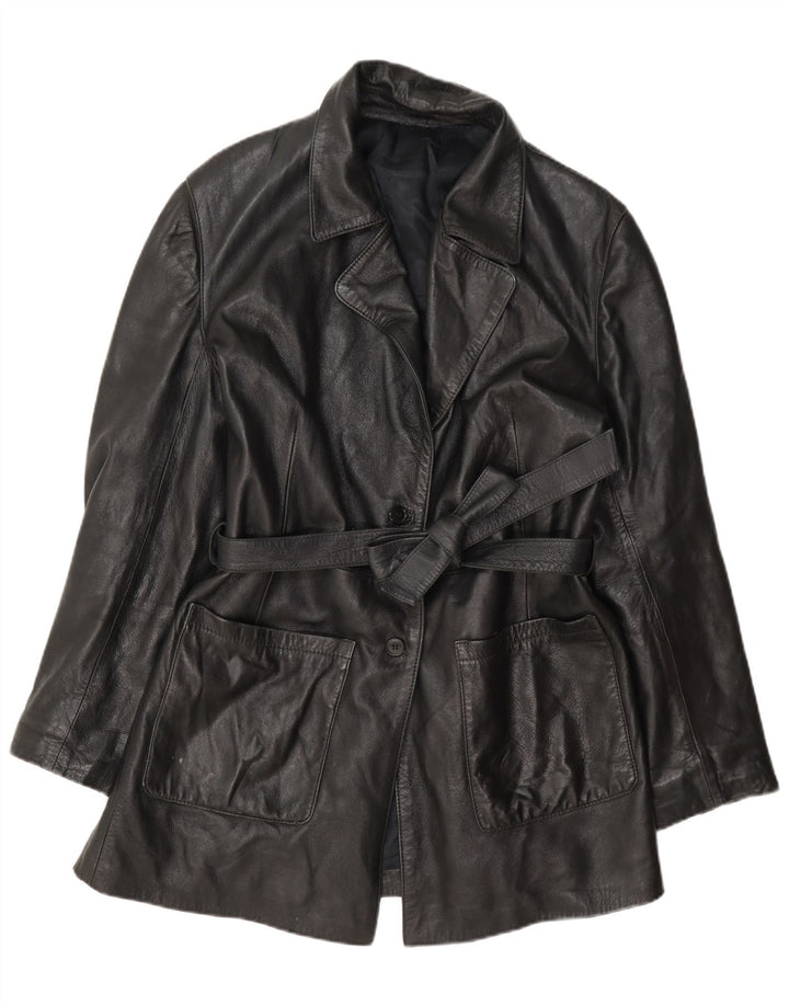 Giacca in pelle vintage da donna UK 12 media nera