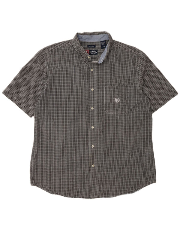Chaps Mens Easy Care Short Sleeve Shirt Large Grey Check Cotton
