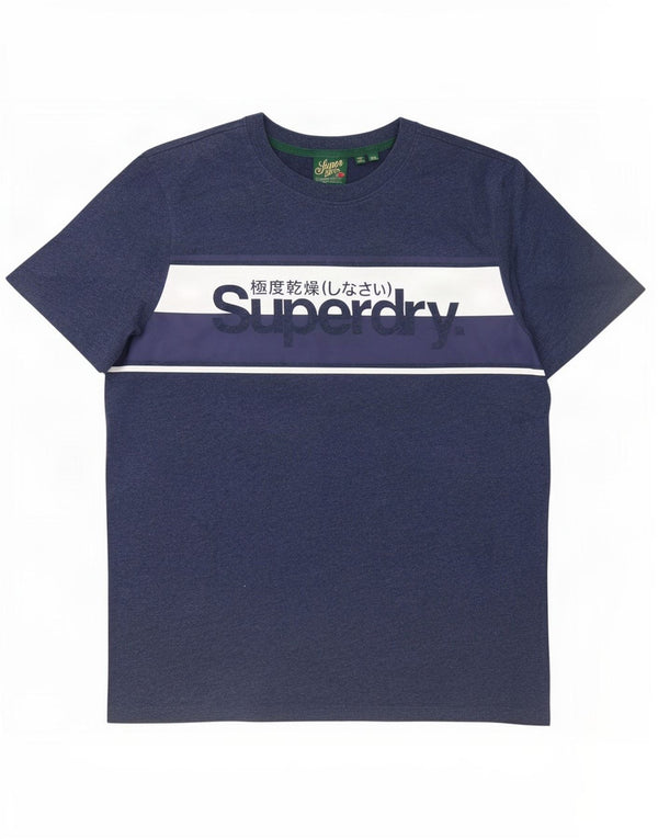 Camiseta gráfica masculina Superdry Top 2XL algodão colorblock azul