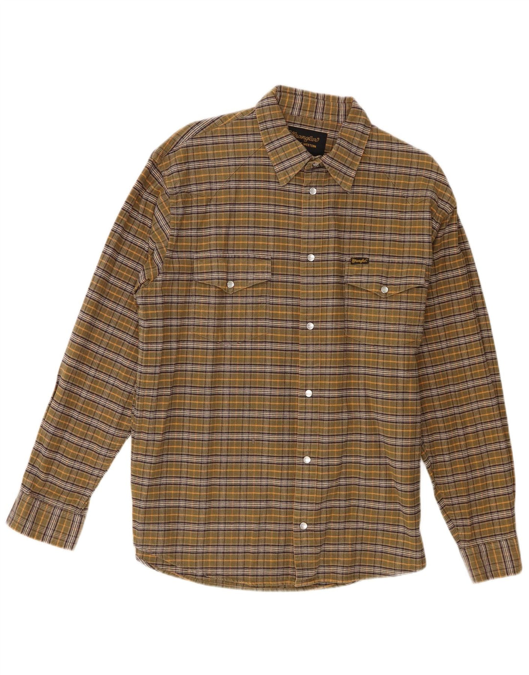 Wrangler Mens Flannel Shirt Large Khaki Check Cotton