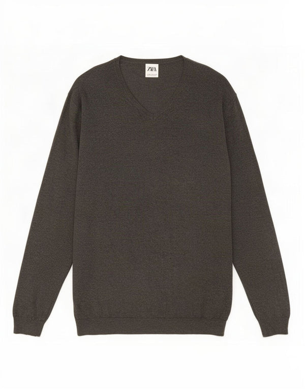 Zara Herren-Pullover mit V-Ausschnitt, 2XL, graue Viskose