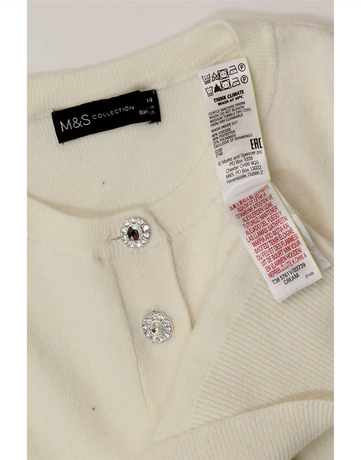 Marks & Spencer Womens Crop Cardigan Sweater UK 14 Medium Off White Viscose