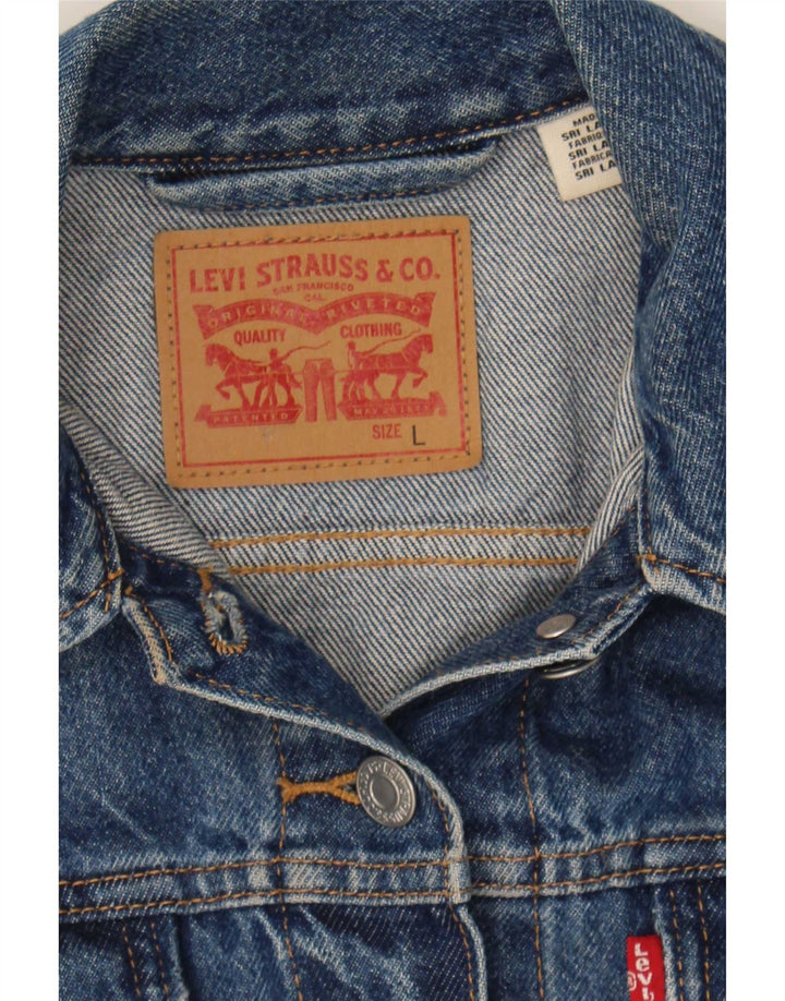 Jaqueta jeans feminina Levi's UK 14 grande algodão azul