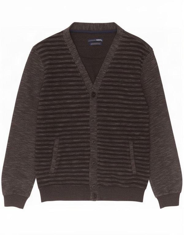 vintage Mens Cardigan Pull Moyen Noir Rayé Coton