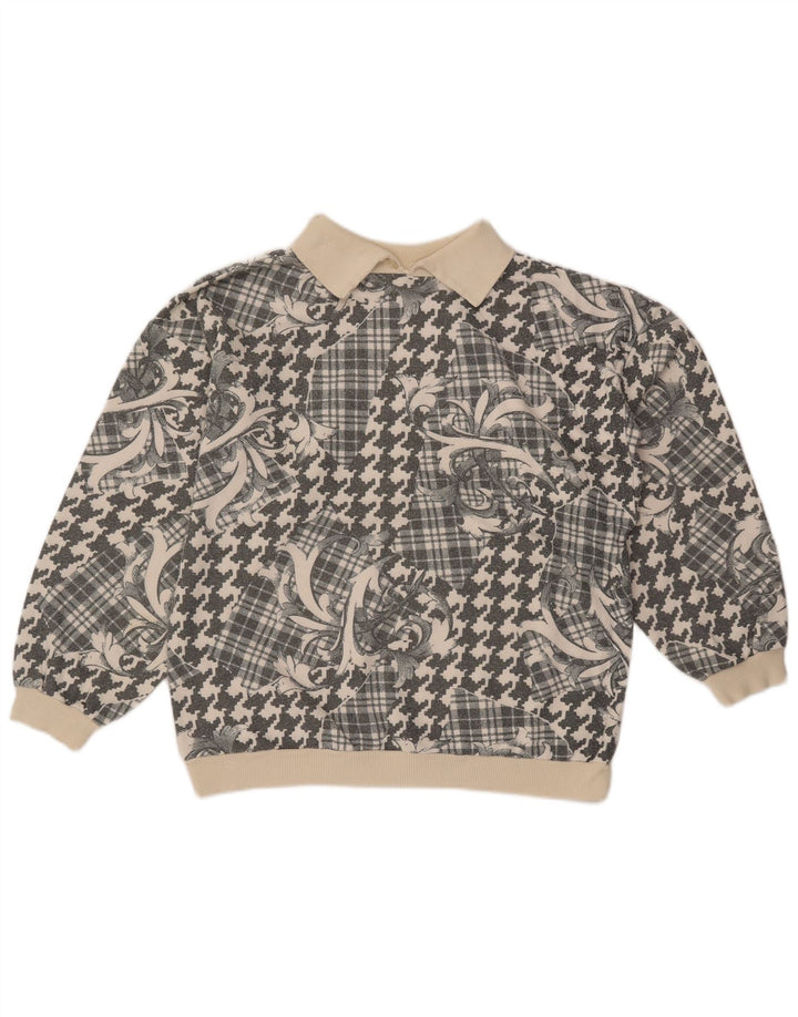 Vintage Womens Polo Neck Jumper Sweater UK 18 XL Grey Patchwork