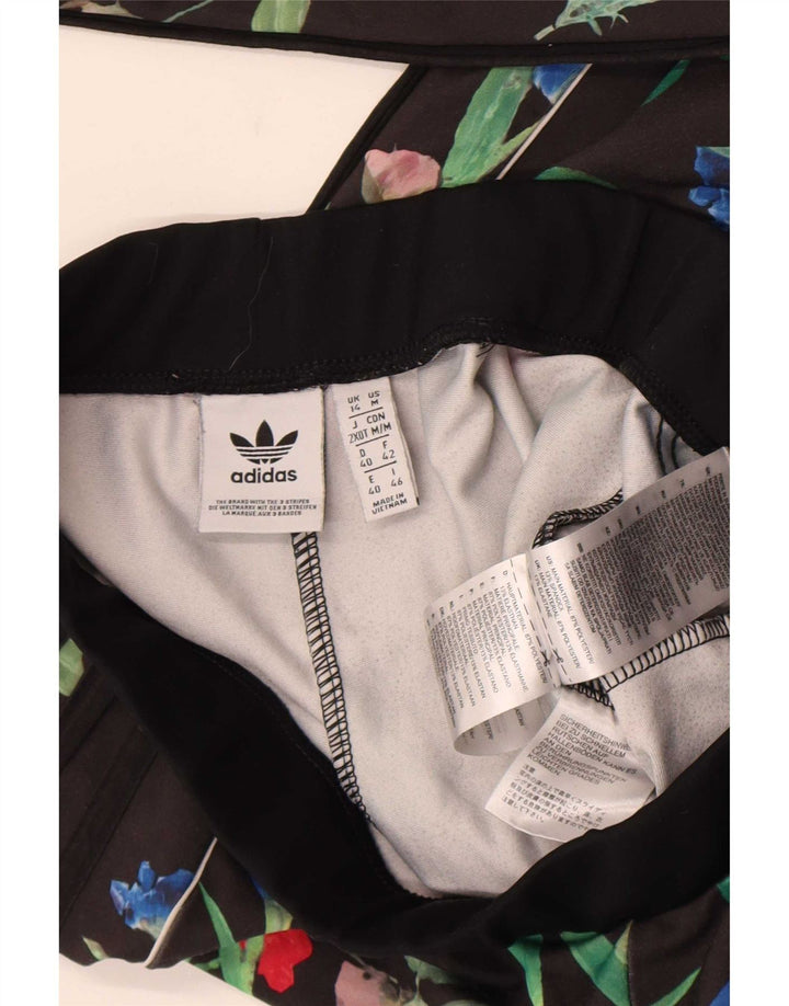 Adidas Womens Leggings UK 14 Medium Black Floral Polyester
