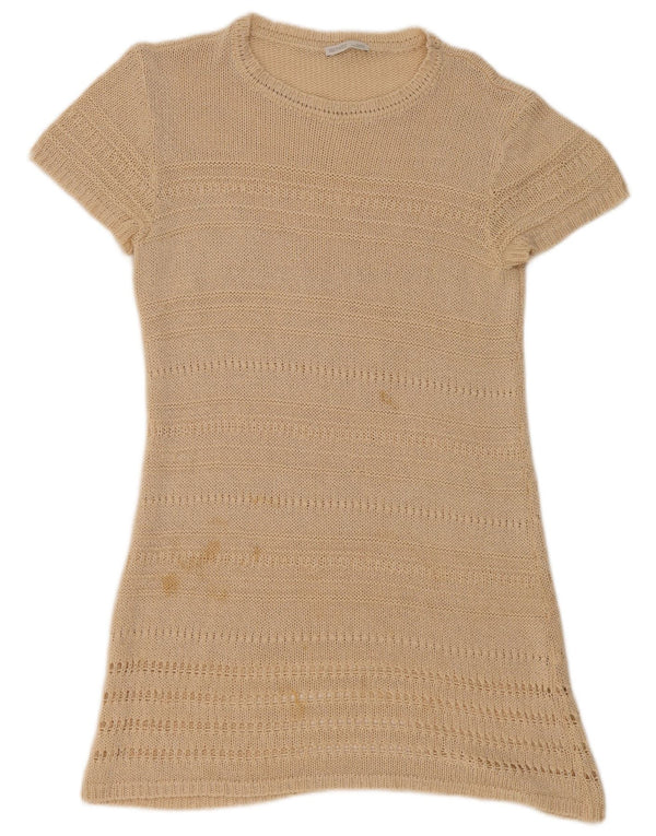 Zara Womens Short Sleeve Oversized Jumper Dress UK 10 Small Beige Acrylic