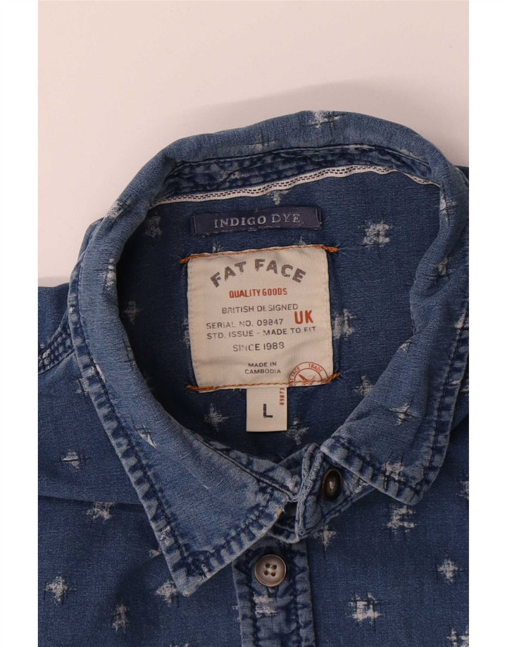 Fat Face Chemise à motif abstrait pour homme, teinture indigo, grand, bleu, coton