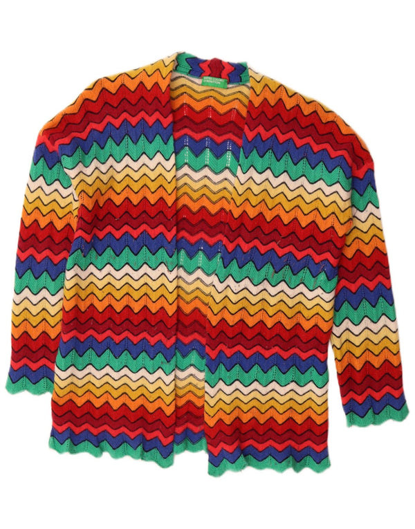 Benetton Womens Open Cardigan Sweater UK 16 Large Multicolor Chevron