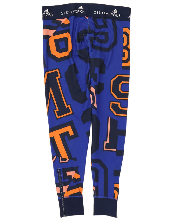 ADIDAS Womens Climalite Graphic Leggings UK 14 Medium Blue Polyester