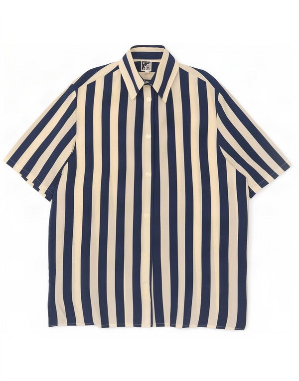 Vintage Womens Short Sleeve Shirt Blouse IT 42 Medium Navy Blue Striped