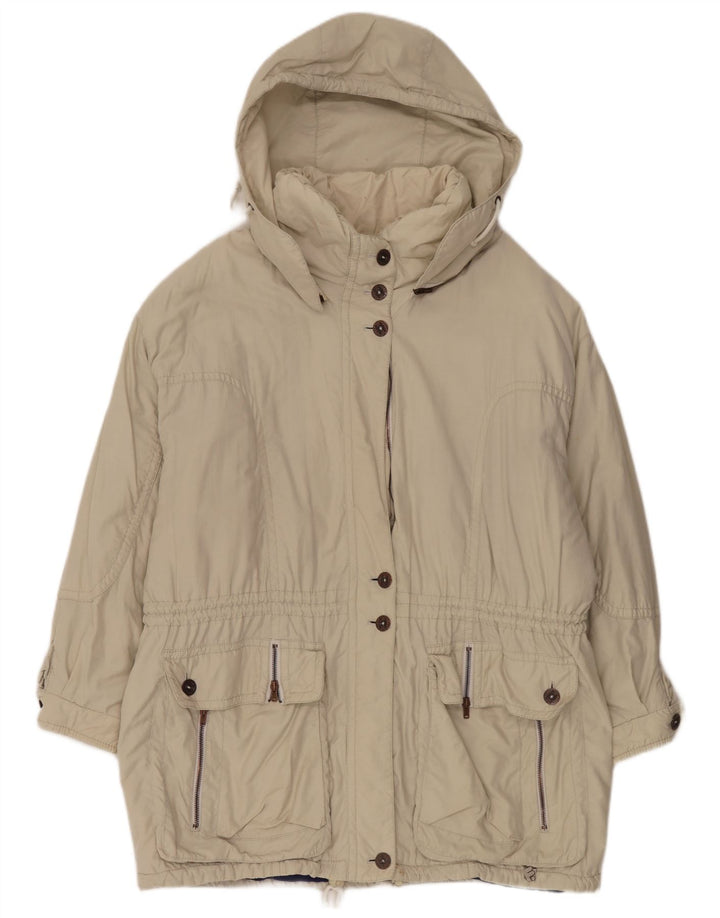 Vintage Womens Hooded Oversized Windbreaker Coat EU 44 XL Beige Polyamide