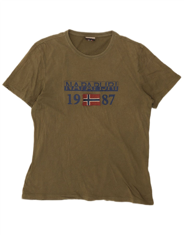 Napapijri Mens Graphic T-Shirt Top Large Khaki