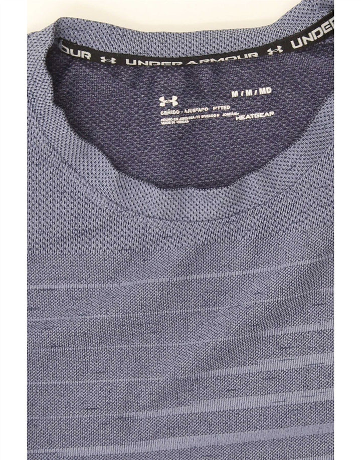 Under Armour Mens Heat Gear T-Shirt Top Medium Blue Striped