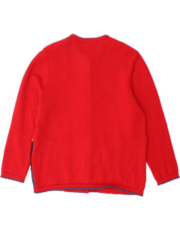 GIESSWEIN Dame Cardigan Sweater UK 12 Medium Rød Patchwork Virgin Wool