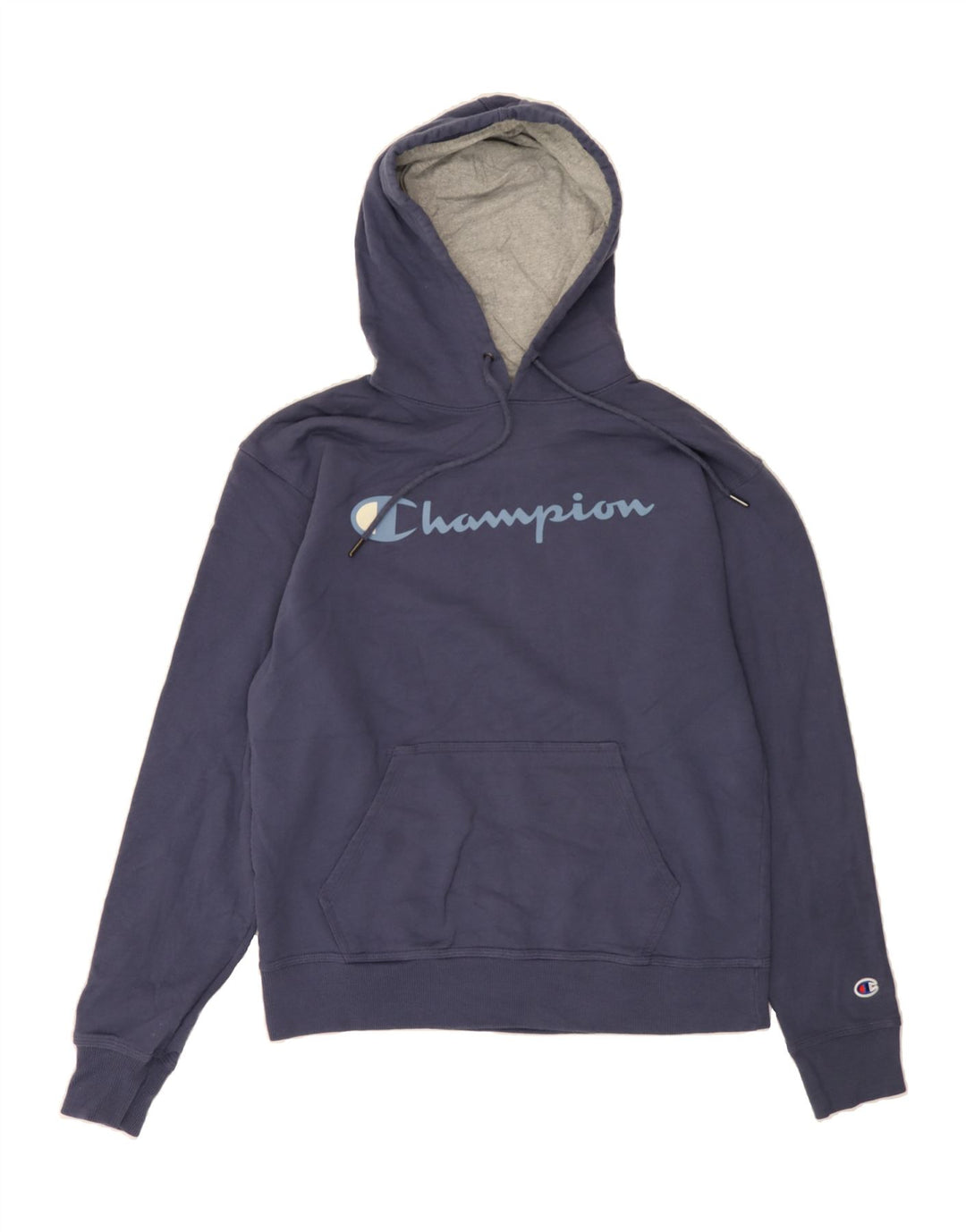CHAMPION Mens Graphic Hoodie Jumper Medium Navy Blue Cotton Vintage Champion and Second-Hand Champion from Messina Hembry 