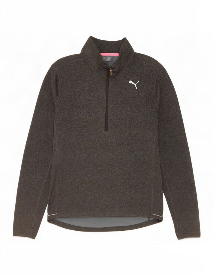 Pulôver feminino Puma com zíper e gola alta em poliéster cinza médio