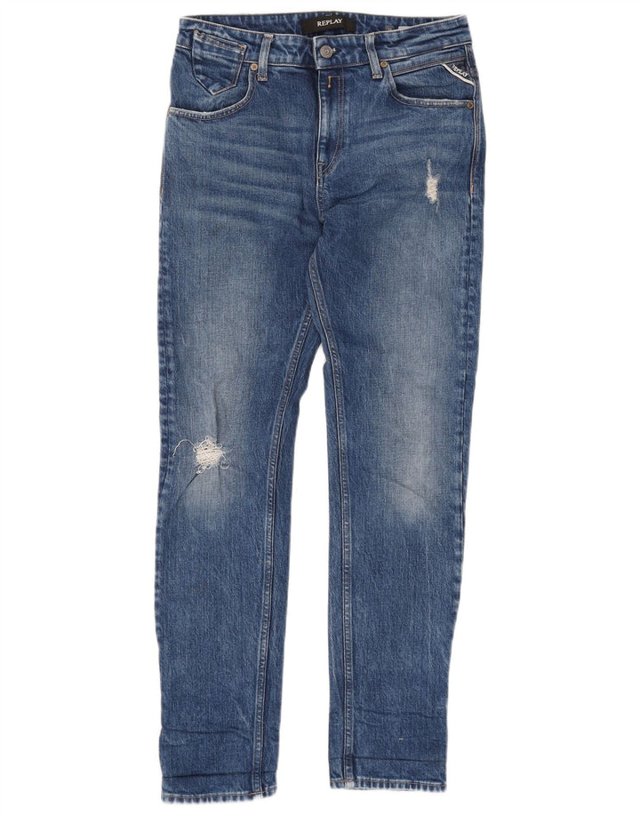 REPLAY Womens Distressed Slim Jeans W28 L30  Blue Cotton
