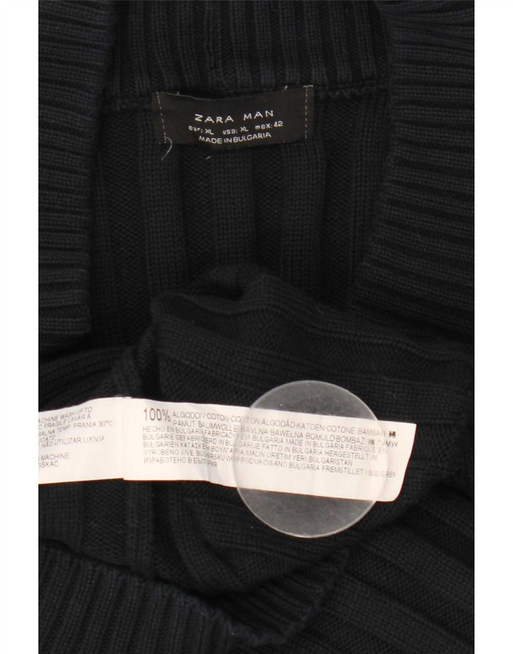 Zara Mens Cardigan Sweater XL Navy Blue Cotton