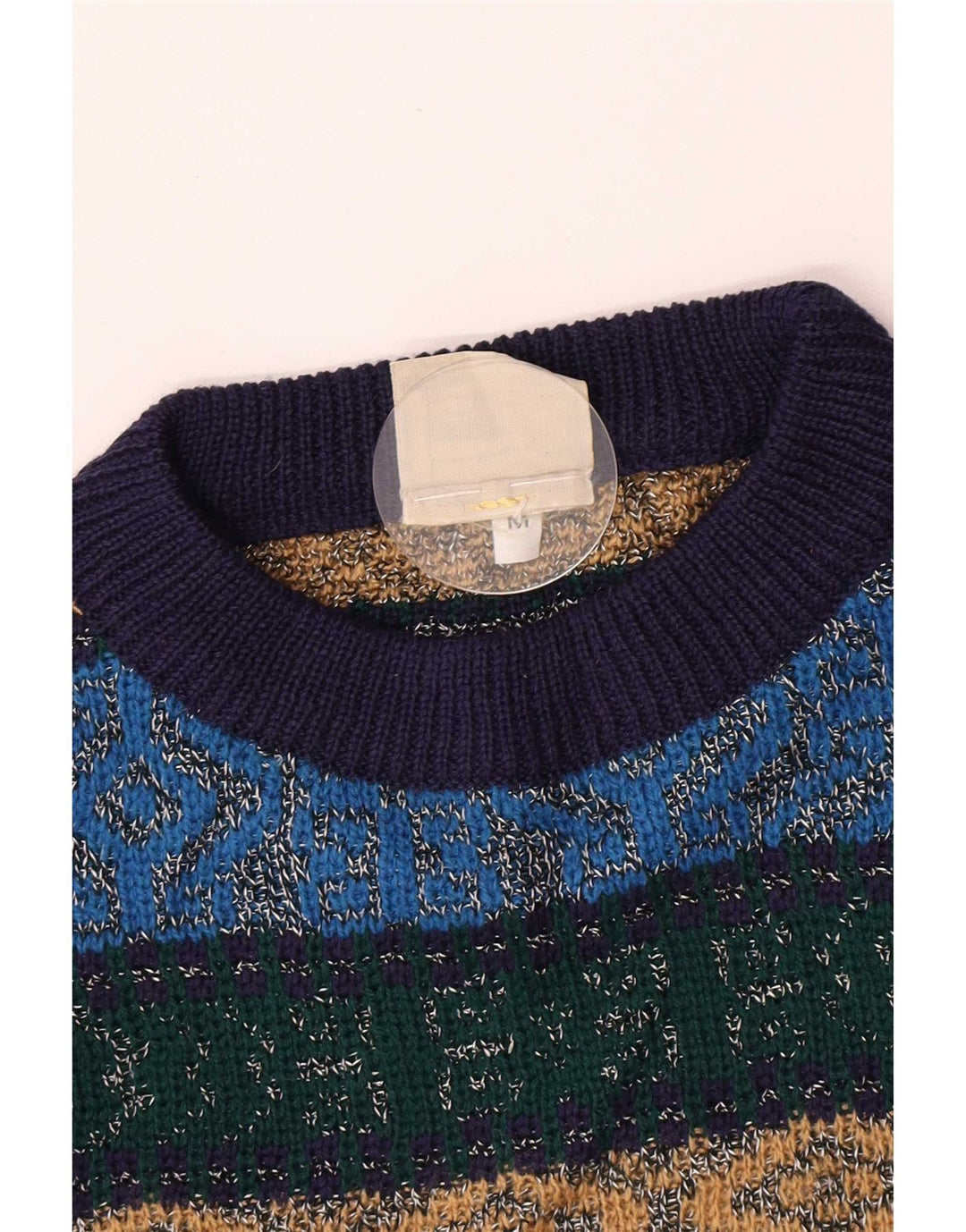 Vintage Herre rund hals sweater Medium Blue Argyle/Diamond