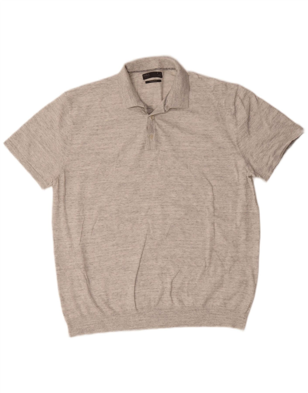 Marks & Spencer Mens Polo Shirt XL Grey Flecked Cotton