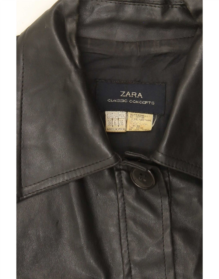 Zara Womens Faux Leather Utility Jacket EU 38 Small Black Cotton