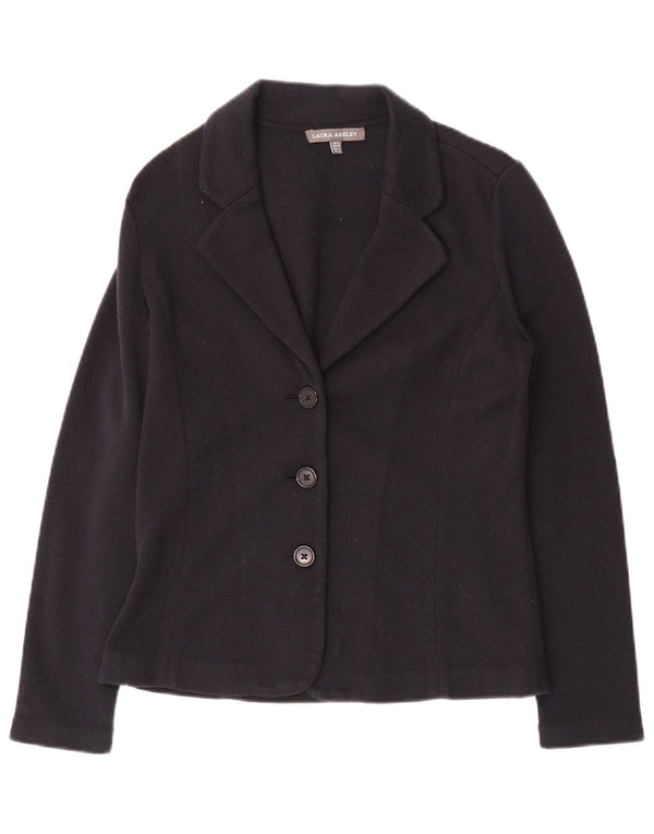Laura Ashley Womens 3 Button Knit Blazer Jacket UK 8 Small Navy Blue Cotton