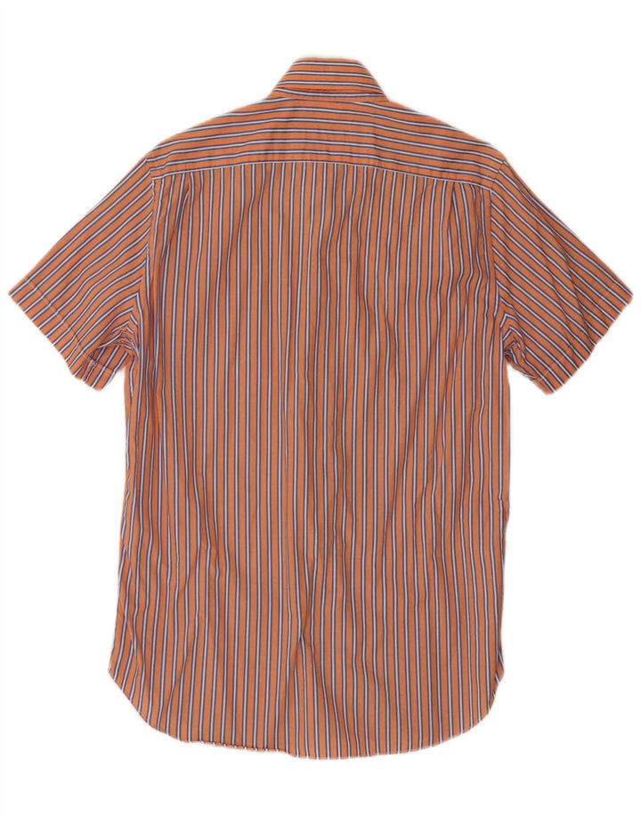Massimo Dutti Mens Short Sleeve Shirt Medium Orange Striped Cotton