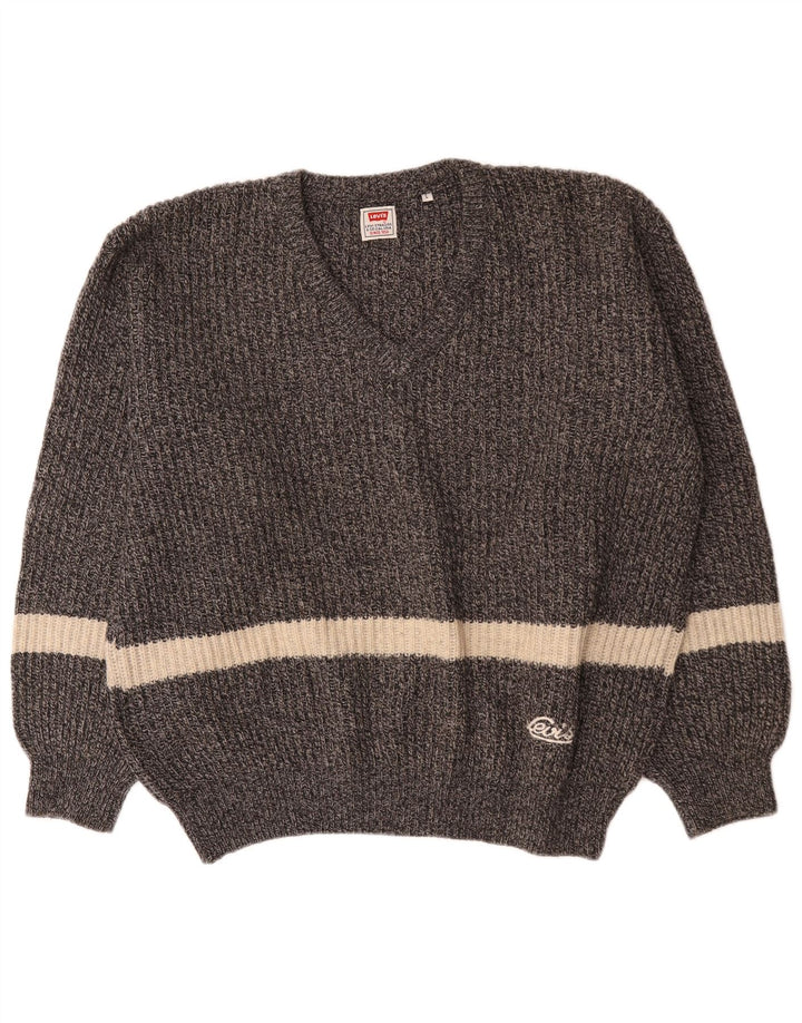 Levi's Uomo Maglione con scollo a V Maglione grande in lana color block grigio