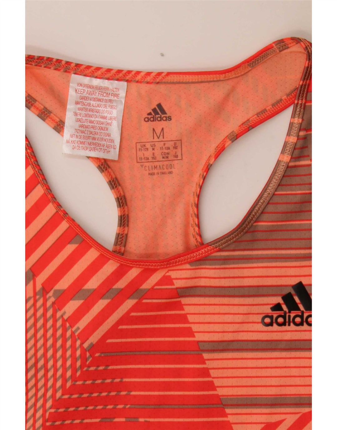 Adidas Girls Vest Top 11-12 Years Orange Striped Polyester