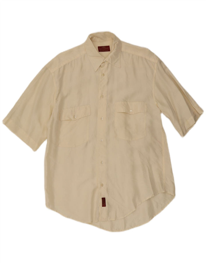 Seventy Camisa masculina manga curta seda branca média