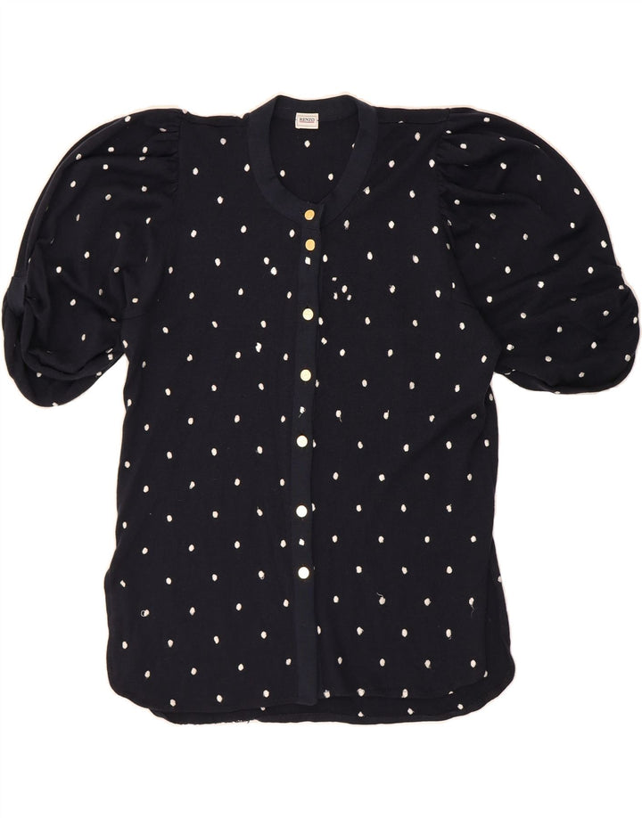 RENZO Womens Short Sleeve Shirt Blouse EU 40 Medium Navy Blue Polka Dot Vintage Renzo and Second-Hand Renzo from Messina Hembry 