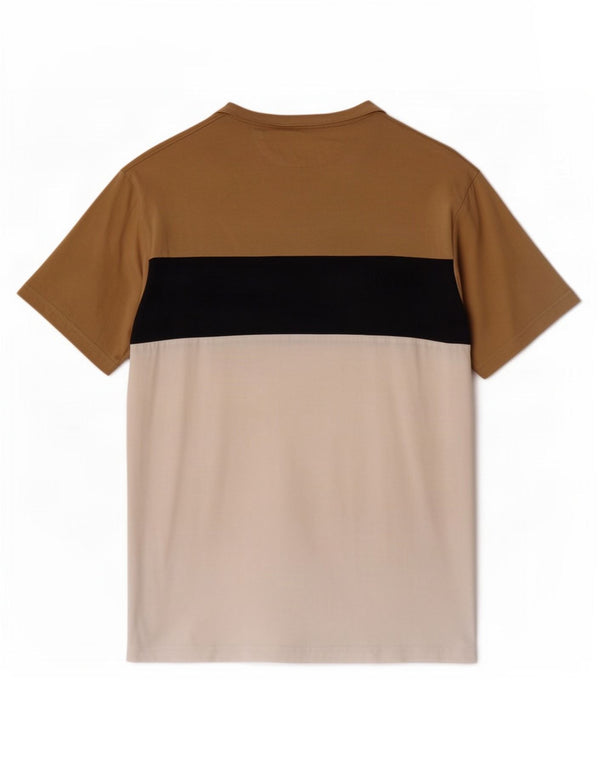 Zara Hombre Camiseta Top Algodón Colorblock Beige Medio