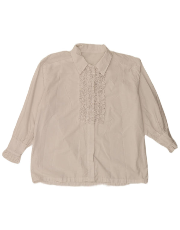 Vintage mujer volante frente camisa blusa Reino Unido 20 2XL blanco